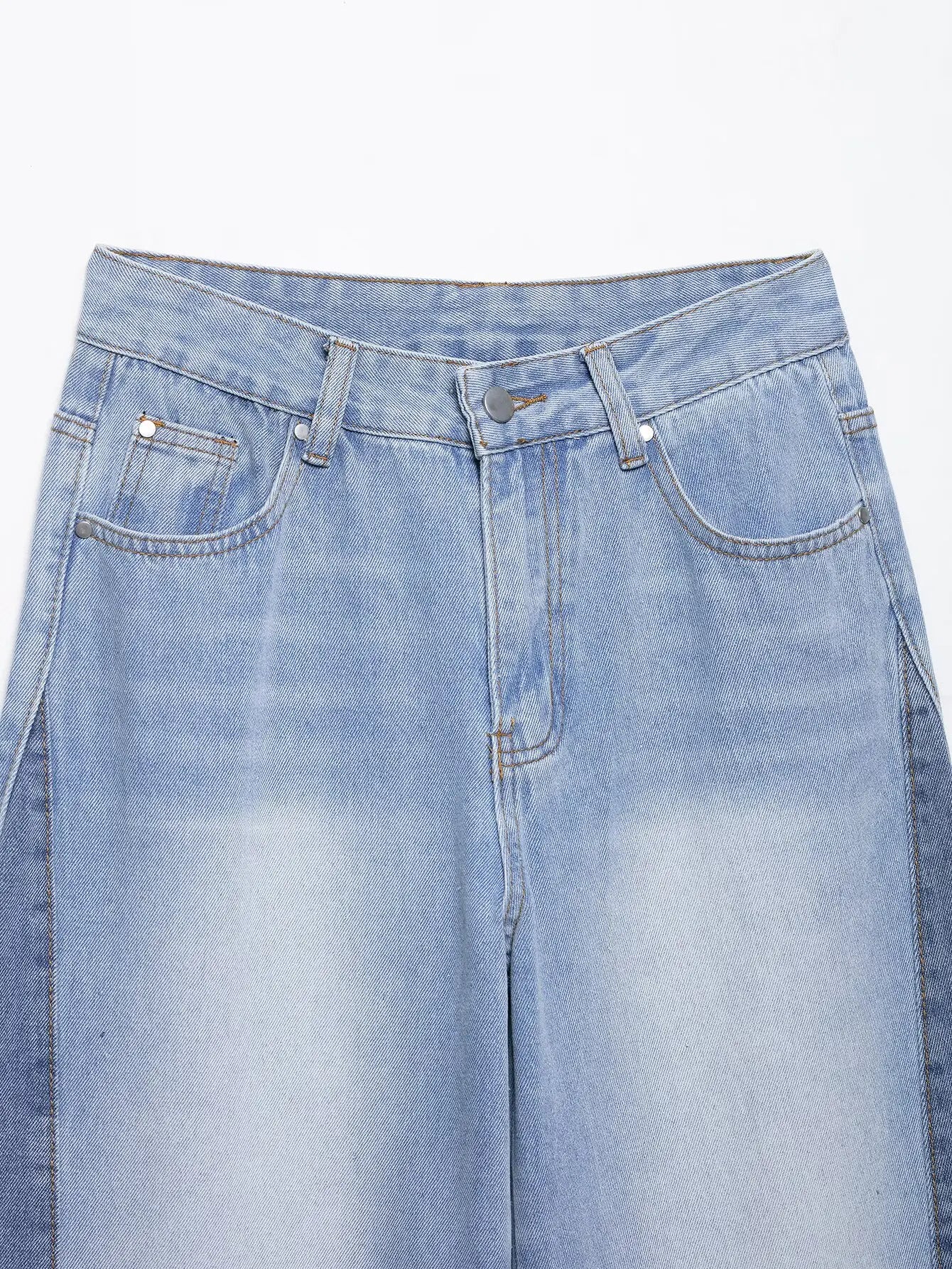 2025 new summer women's casual fashion simple design comfortable stitching high waist wide leg jeans