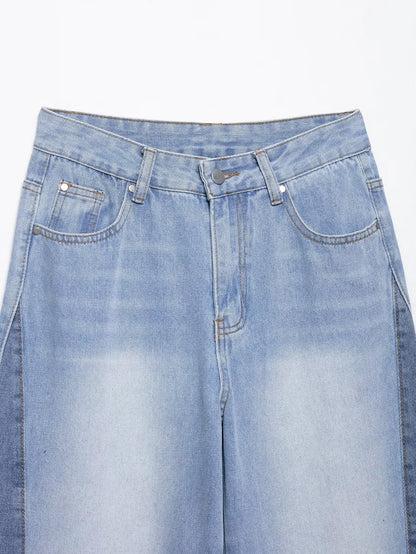 2025 new summer women's casual fashion simple design comfortable stitching high waist wide leg jeans