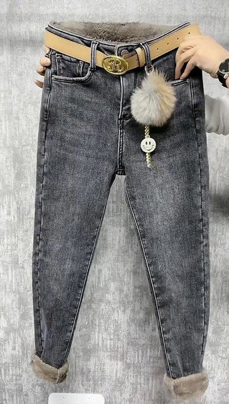 Fleece Jeans For Women Clothes Winter Warm Stretch Denim Harem Pant Loose Thickening Trousers Fall Pantalones De Mujer