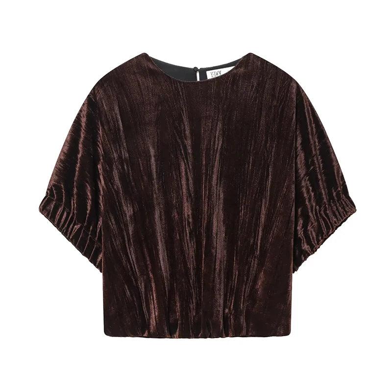 Women Top 2025 New Fashion Velvet Elegant Vest Tops For Women Short Sleeve Commuting Personality Short Top Casual Waistcoat