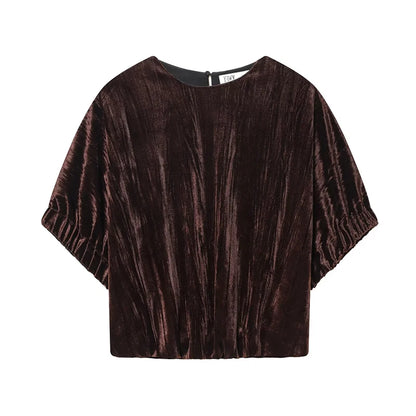 Women Top 2025 New Fashion Velvet Elegant Vest Tops For Women Short Sleeve Commuting Personality Short Top Casual Waistcoat