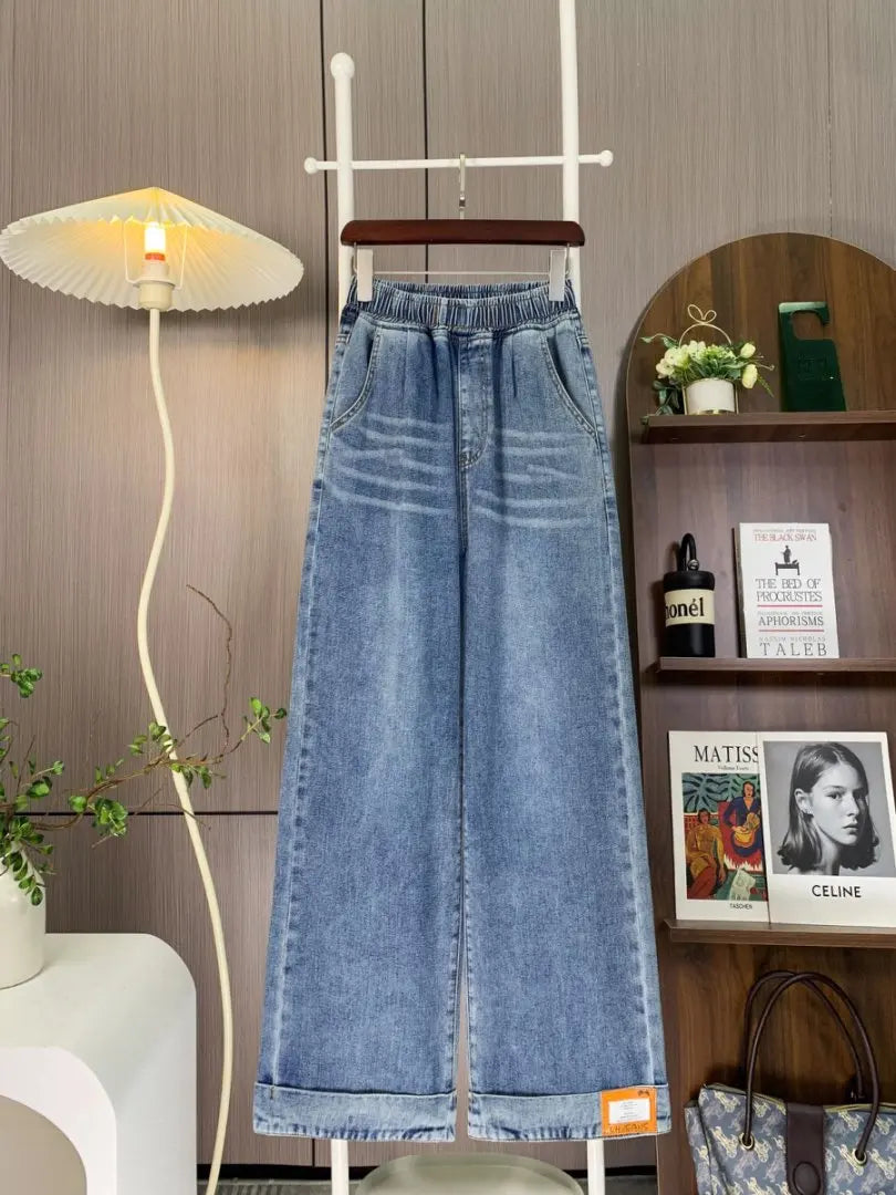 Autumn Winter 2025 Denim Jeans For Women High Waist Blue Color Wide Leg Loose Denim Pants Trousers High Street Women's Jeans