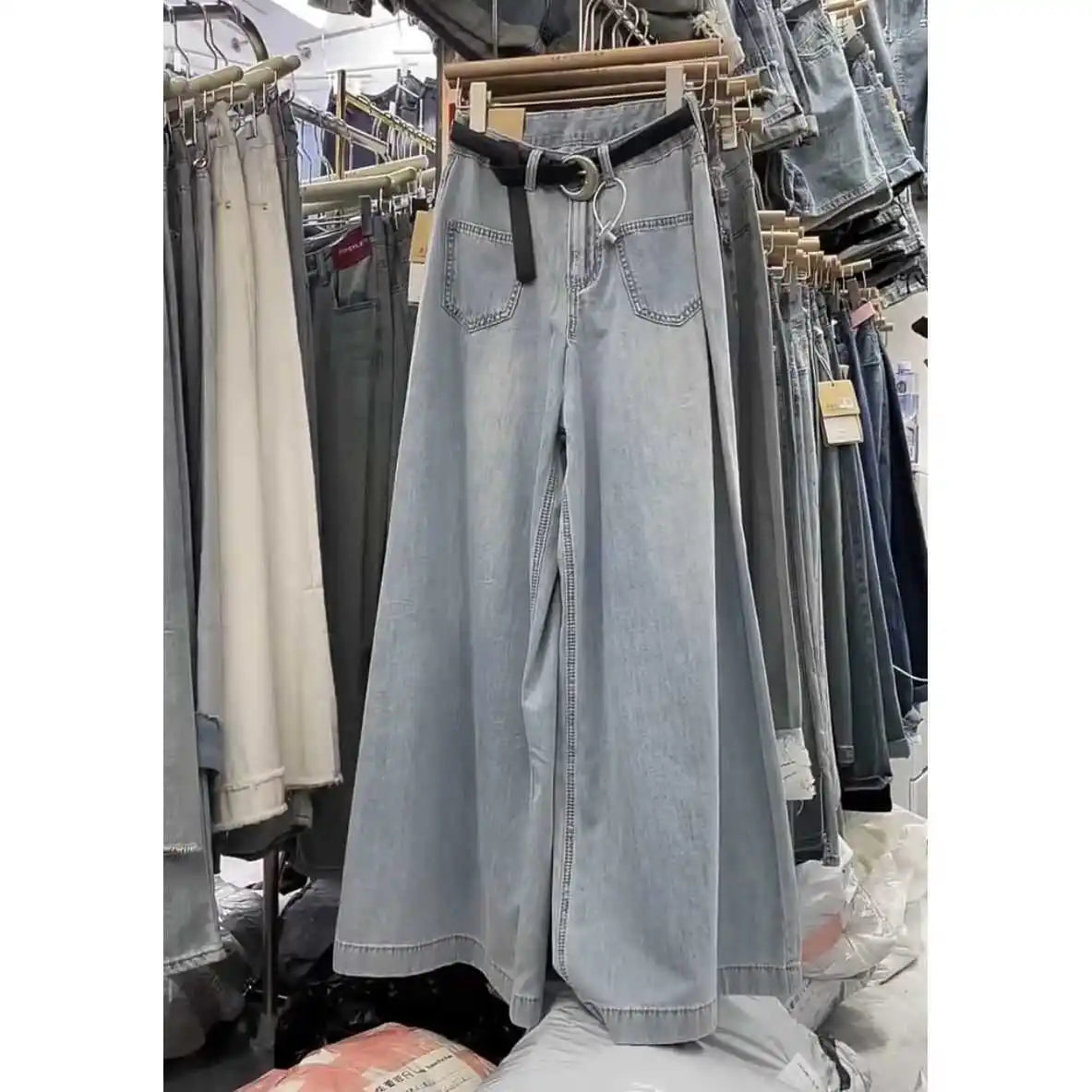 Wide-leg Jeans Women's Summer Thin 2024 New High-waisted Slimming Big Horn Loose Draping Mop Trouser Skirt Tide Women's Clothing