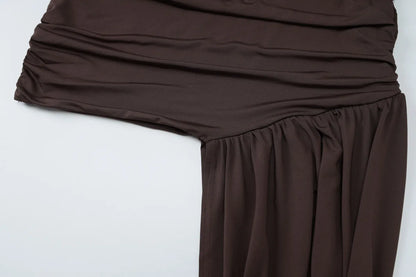 Irregular Draped Ruched Sexy Mini Dress For Women Turtleneck Sleeveless Pleated Slim Party Dress Female Holiday Beach Dresses