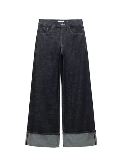 Women's New High-Waisted Jeans Slim High-Waisted Trailing Trousers Rolled Leg Loose Jeans Fashion Casual Wide-Leg Jeans