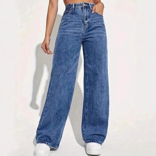 Spring 2026 New High Waist Straight Slim Jeans Women Mopping Wide Legs European and American Loose Jeans