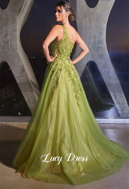 Lucy Wedding Party Al-fitr 3D Decals Graduation Gown Line A Mesh Green Evening Dresses 2024 Prom Dress Women Formal Customized