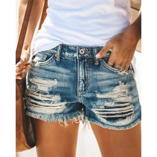 Womens Denim Jeans Shorts High Waist Vintage Shorts Pants Jeans Ladies Ripped Hole Classic Navy Blue Trend Jeans Shorts
