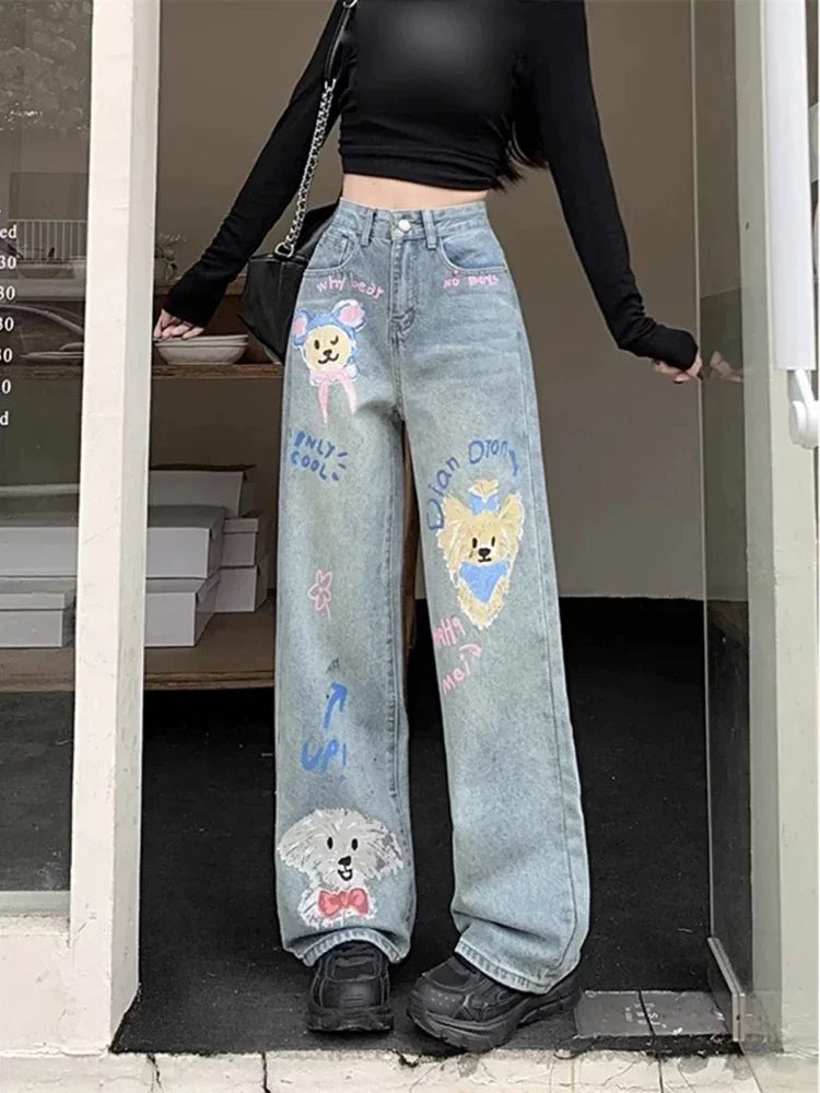 New Loose Slim Women Jeans  Blue Ins Casual Loose Straight Pants Female Chicly Summer Fashion Street High Waist Woman Jeans