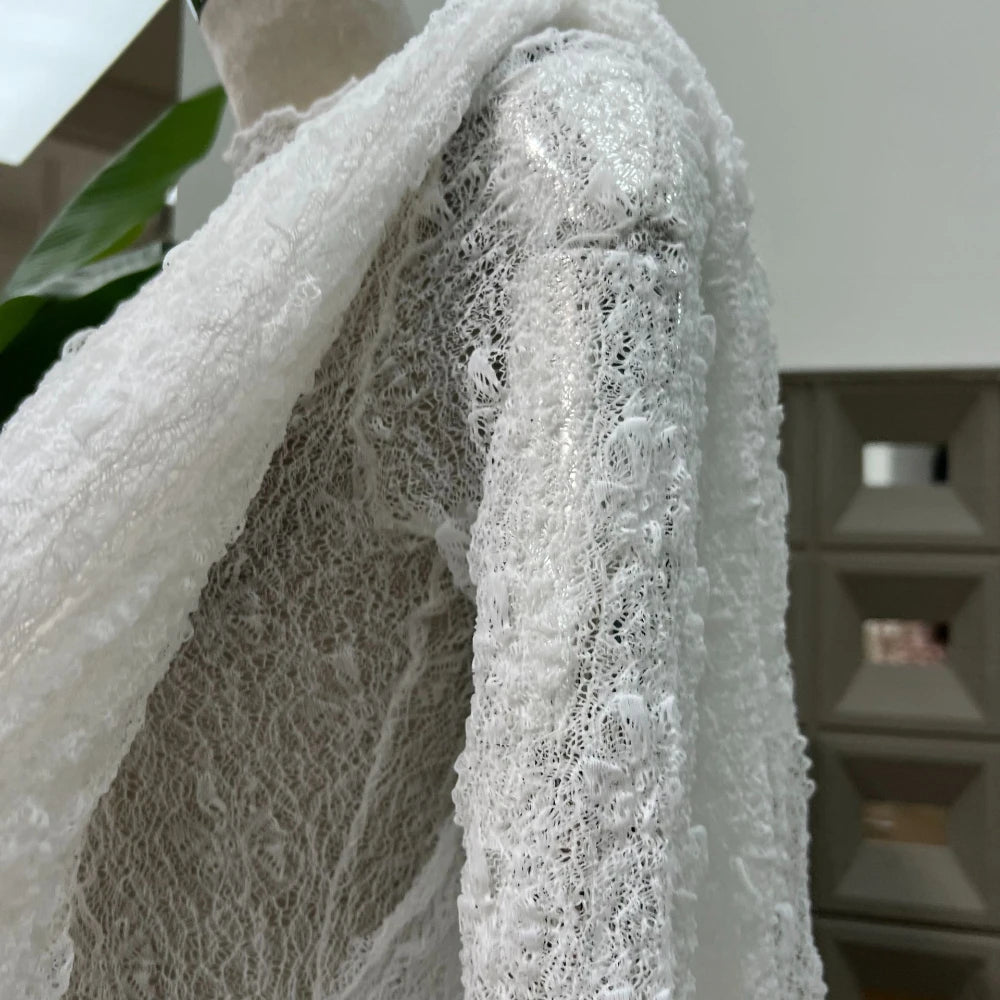 Chic Sheer Three Pieces Mini Dresses For Women Sexy O Neck Long Sleeve Tops Shorts Celebrity See Through Birthday Luxury Outfit