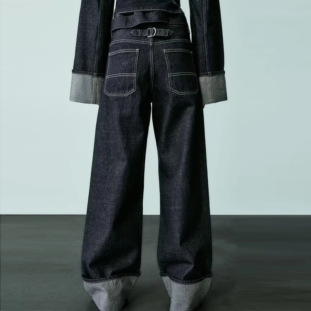 Women's New High-Waisted Jeans Slim High-Waisted Trailing Trousers Rolled Leg Loose Jeans Fashion Casual Wide-Leg Jeans