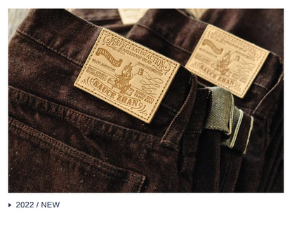 Saucezhan Men Jeans Brown Jeans Men Jeans Trousers  Selvedge Denim Jeans for Men Taper Fit Mens Jeans vintage 13.8 Oz