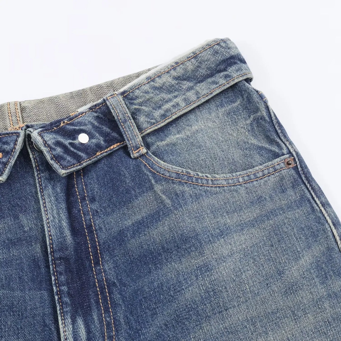 HH Women's 2025 New Fashion Retro Versatile Mid-Waist Turn-Down Jeans Female High Street Casual Ripped Decorative Wide Leg Pants