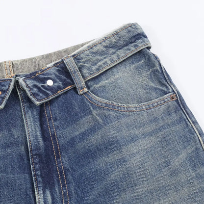 HH Women's 2025 New Fashion Retro Versatile Mid-Waist Turn-Down Jeans Female High Street Casual Ripped Decorative Wide Leg Pants