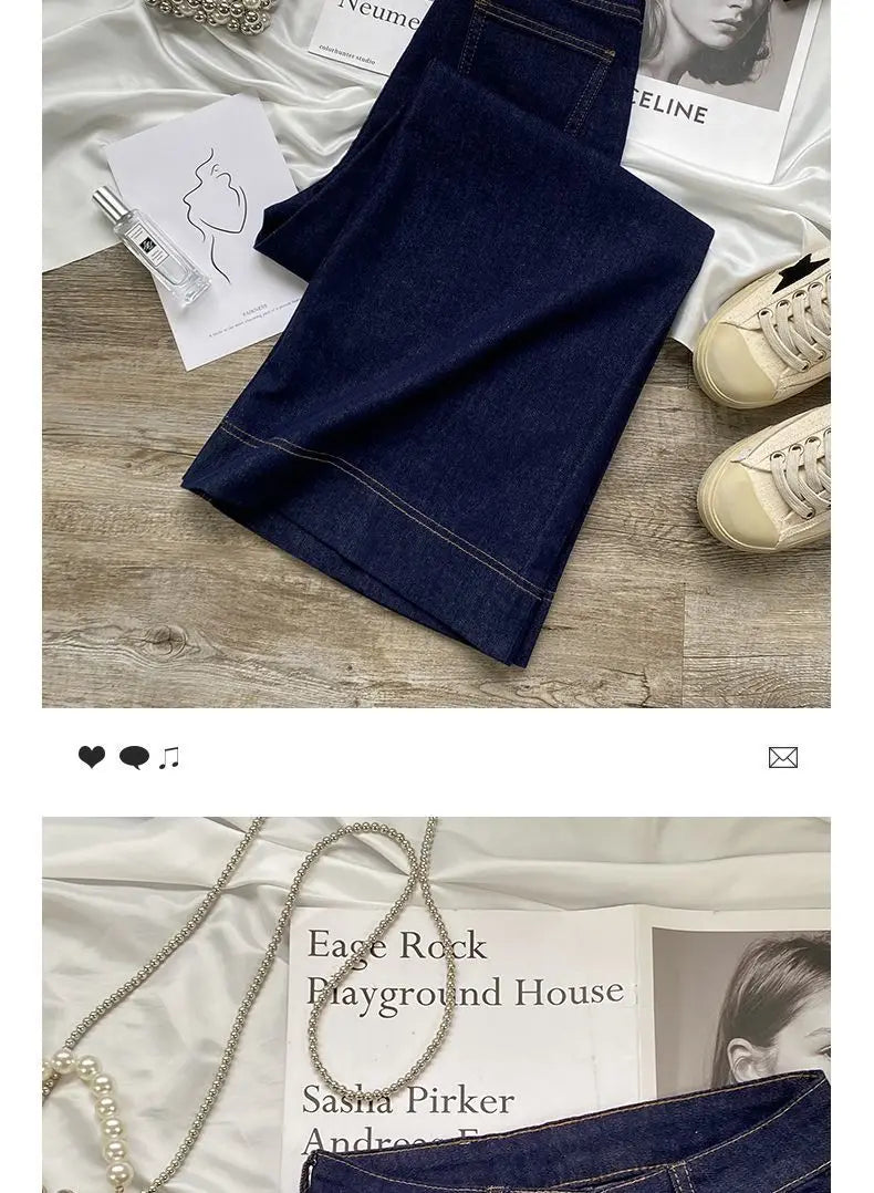 Blue Straight Jeans for Women Early Autumn Autumn 2024 New High Waist Slimming Loose Drooping Wide-Leg Pants