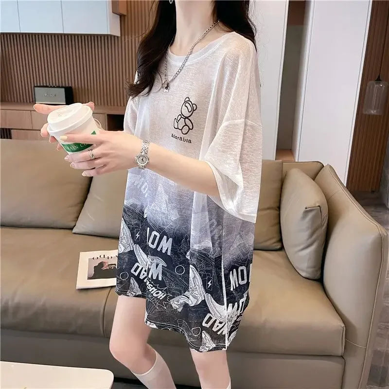Tops Woman Summer Outfit Baggy T Shirt for Women Graphic Long Short Sleeve Clothing Female Korean Reviews Clothes Emo Tee Y2k
