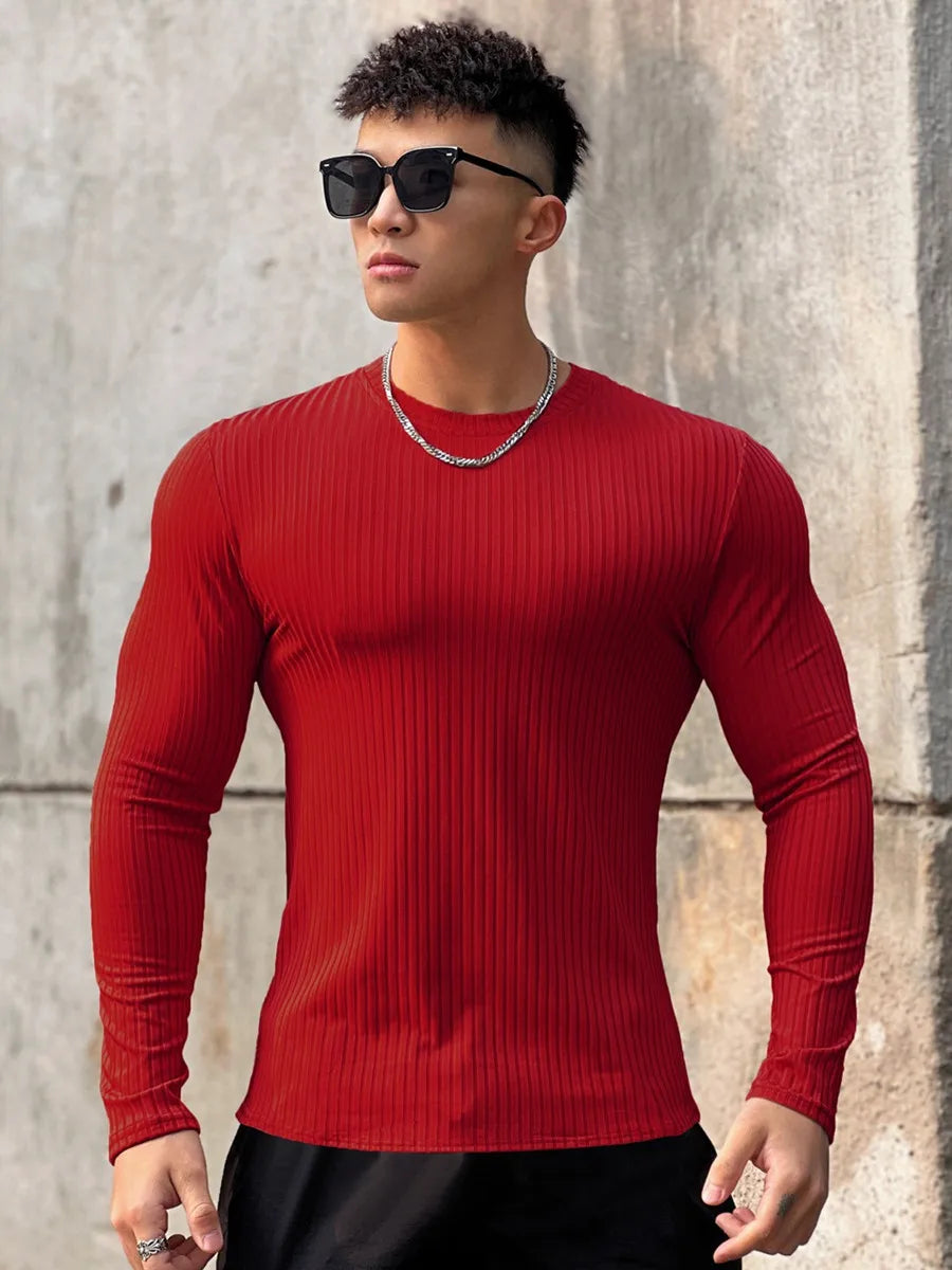 Gym Fitness T-shirt Men Casual Long Sleeve Skinny Shirt Male Bodybuilding Tees Tops Running Sports Quick Dry Training Clothing