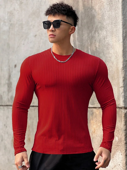 Gym Fitness T-shirt Men Casual Long Sleeve Skinny Shirt Male Bodybuilding Tees Tops Running Sports Quick Dry Training Clothing