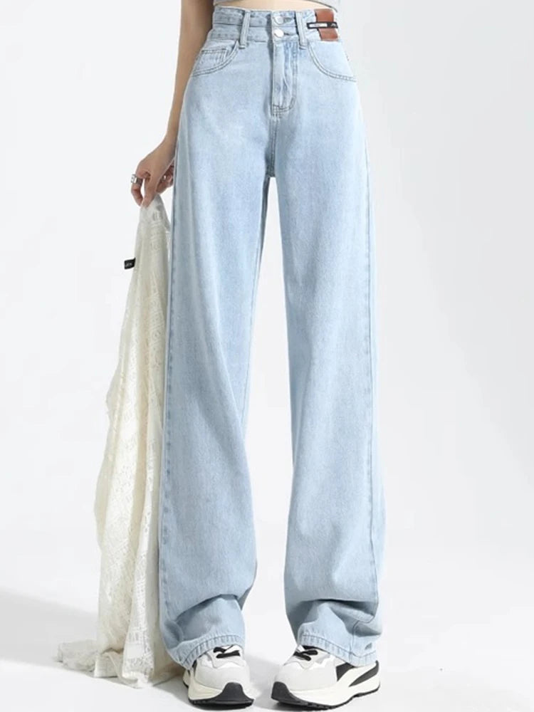Female High Waist Wide Leg Jeans Women Y2k Denim Straight Leg Pants Girls Smoke Gray Retro Blue Light Blue Water Gray Trousers
