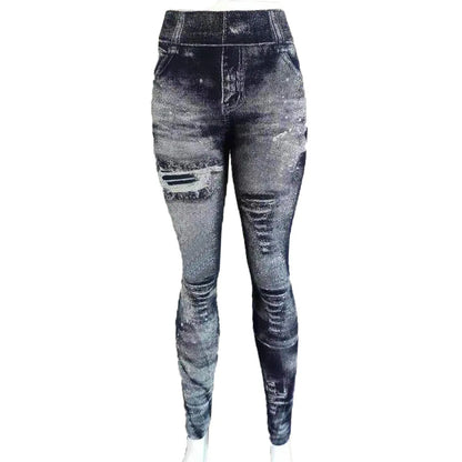 Women Imitation Distressed Denim Jeans Leggings High Waist Pants Fitness Slim Legg Mujer 2022 Sport Push Up Leggings for Women