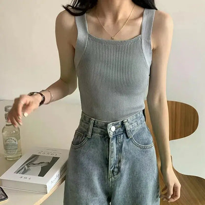 2025 Spring Women Crop Tops Strapy Casual Camis Sleeveless Tank Tops Cute Casual Tops Plain Camis Square Tops for Women Korean