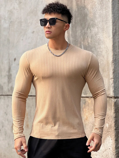 Gym Fitness T-shirt Men Casual Long Sleeve Skinny Shirt Male Bodybuilding Tees Tops Running Sports Quick Dry Training Clothing
