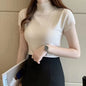 Womens Tops And Blouses Summer Short Sleeve Blouse Women Blusas Mujer De Moda 2023 Turtleneck Knitted Blouse Shirt Tops