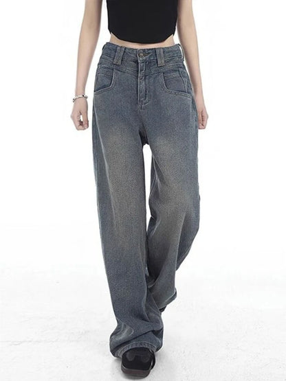 Wide Leg Jeans Women Plus Velvet Thicker Warm Vintage High Waist Casual Autumn Winter Streetwear Fashion Teens Personality Ins