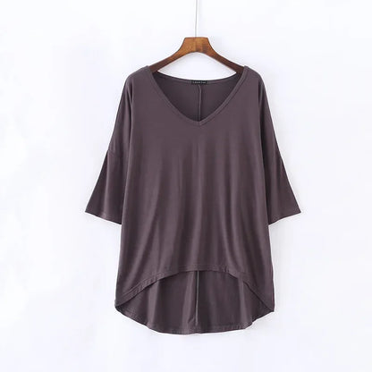 Fashion Tops Tees 2025 Summer T-shirt Women Half-Sleeve Solid Loose Shirt V-neck Oversize Basic Top Shirts for Women Casual