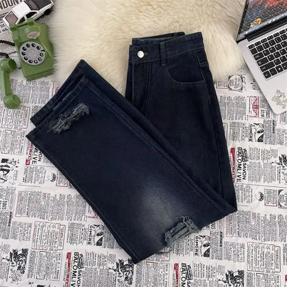 High Street Trendy Ripped Wide Leg Jeans for Women in Spring and Summer New High Waist Loose Fashion Floor Pants y2k Jeans Woman