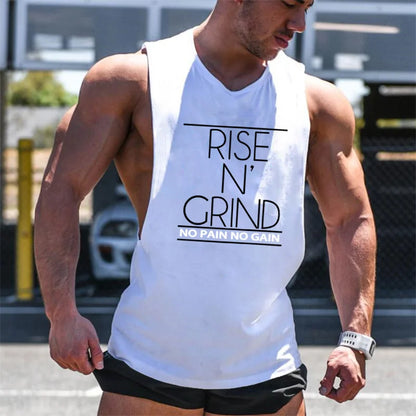 Gym Bodybuilding Running Clothing Summer Cotton Breathable Singlets Mens Training Sleeveless Tank Tops Large Side Slits Shirts