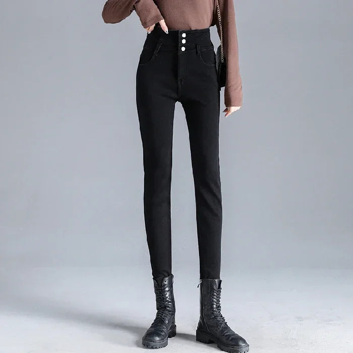 New Women's High Waist Stretch Jeans Blue Black Gray Fashionable and Versatile Multi-button Popular Slim Denim Long Pants Female