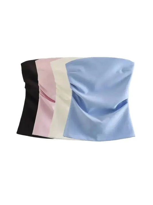 Strapless Draped Bustier Tops for Women, Straight Neck, Back Zipper, Female Camis, Fashion