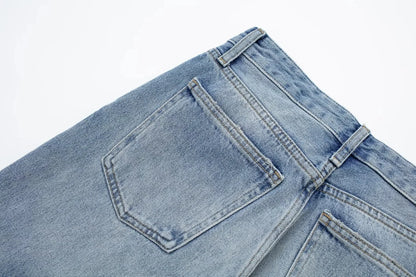 HH Female Fashion Denim Jeans Loose Solid Long Pants With Gradient All Match Streetwear Mujer Casual Baggy Chic Trousers