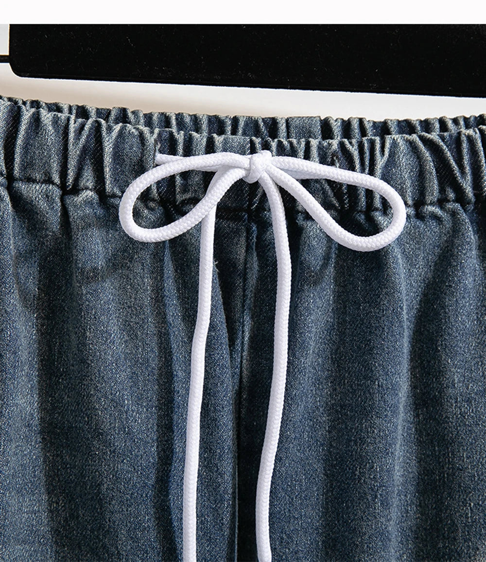 Oversized Jeans Women's 2025 New Spring Autumn Elastic Waist Lace-up Loose Gradient Wide Leg Long Female Denim Pants