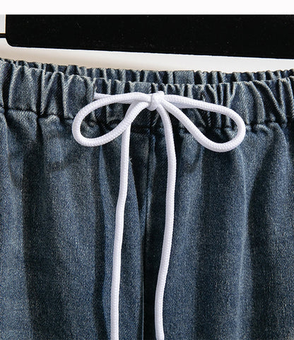 Oversized Jeans Women's 2025 New Spring Autumn Elastic Waist Lace-up Loose Gradient Wide Leg Long Female Denim Pants