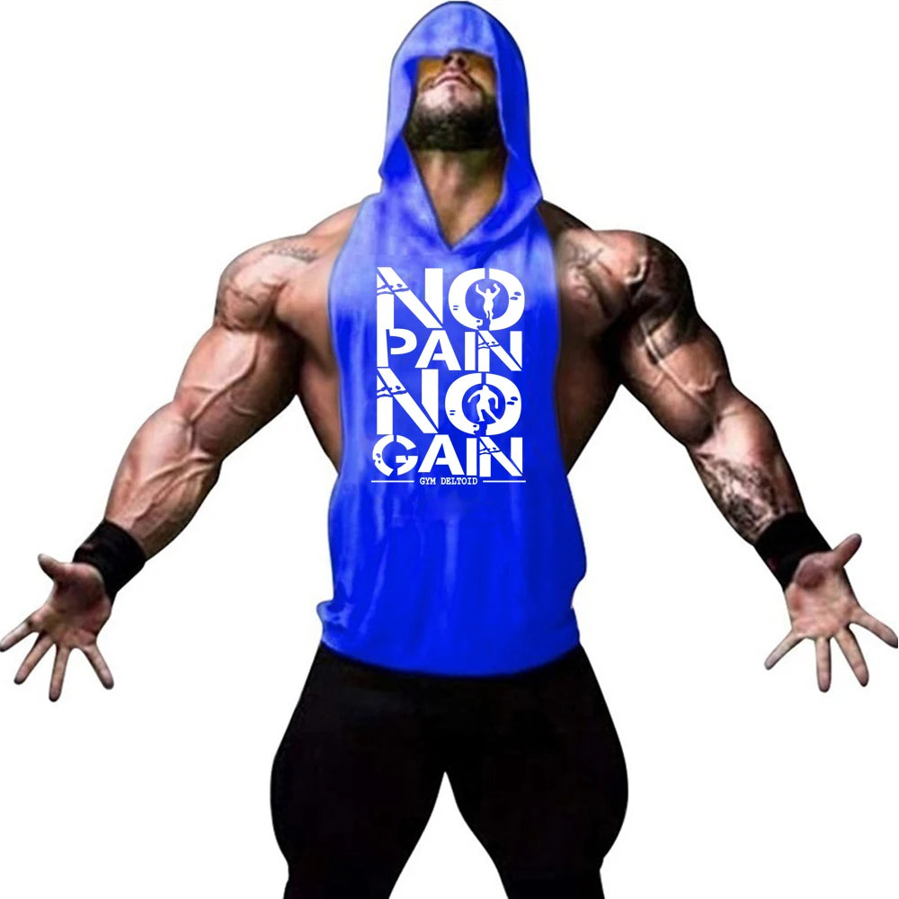 Gym Clothing Mens Bodybuilding Hooded Tank Top Cotton Sleeveless Vest Sweatshirt Fitness Workout Sportswear Tops Male Suspenders