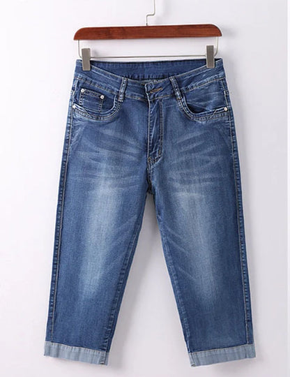 Summer Woman's Jeans Cropped Jeans Ladies Cropped Trousers Skinny Knee Length Jeans Women Elastic High Waist Mom Jeans Oversize