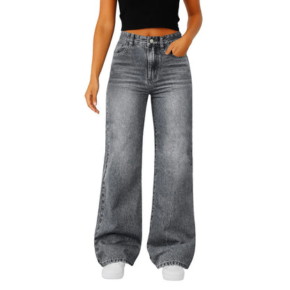 Women Fashion Popular Denim Trousers Minimalist Solid Color Straight Jeans Female Soft Comfortable Daily Office Leisure Pants