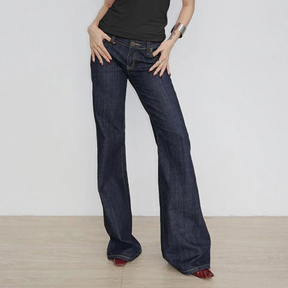 Women's Slim Fit Flared Jeans Y2K Vintage Low Rise Stretch Denim Pants with Embroidery Distressed Style for Everyday Outfits