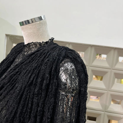 Chic Sheer Three Pieces Mini Dresses For Women Sexy O Neck Long Sleeve Tops Shorts Celebrity See Through Birthday Luxury Outfit