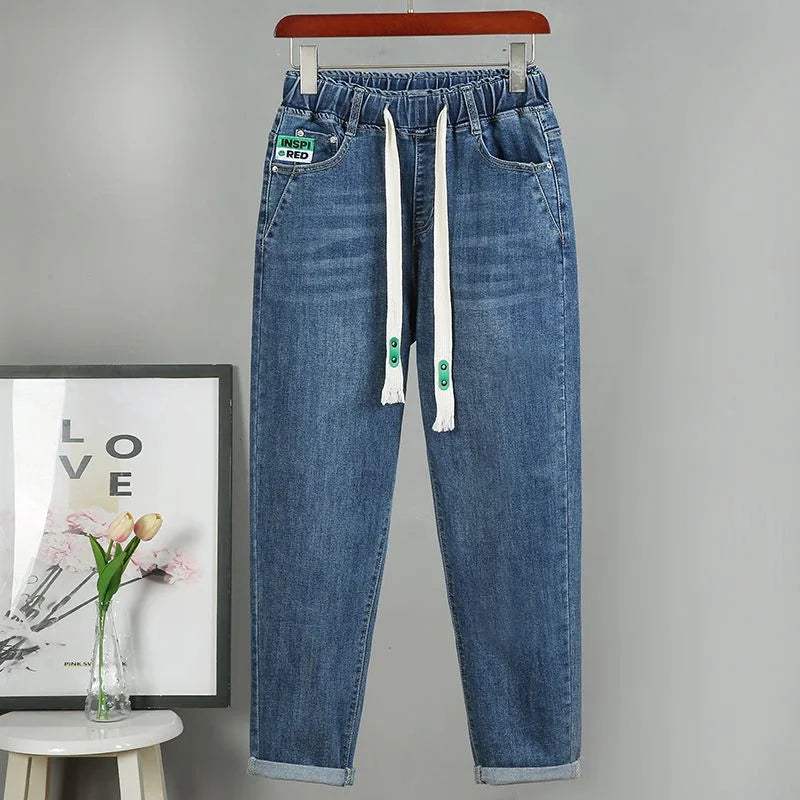 2025 Fashion Women's Jeans Spring Autumn Denim Harem Pants Loose Large-size Elastic-waist Vintage Casual Trousers Female Jeans