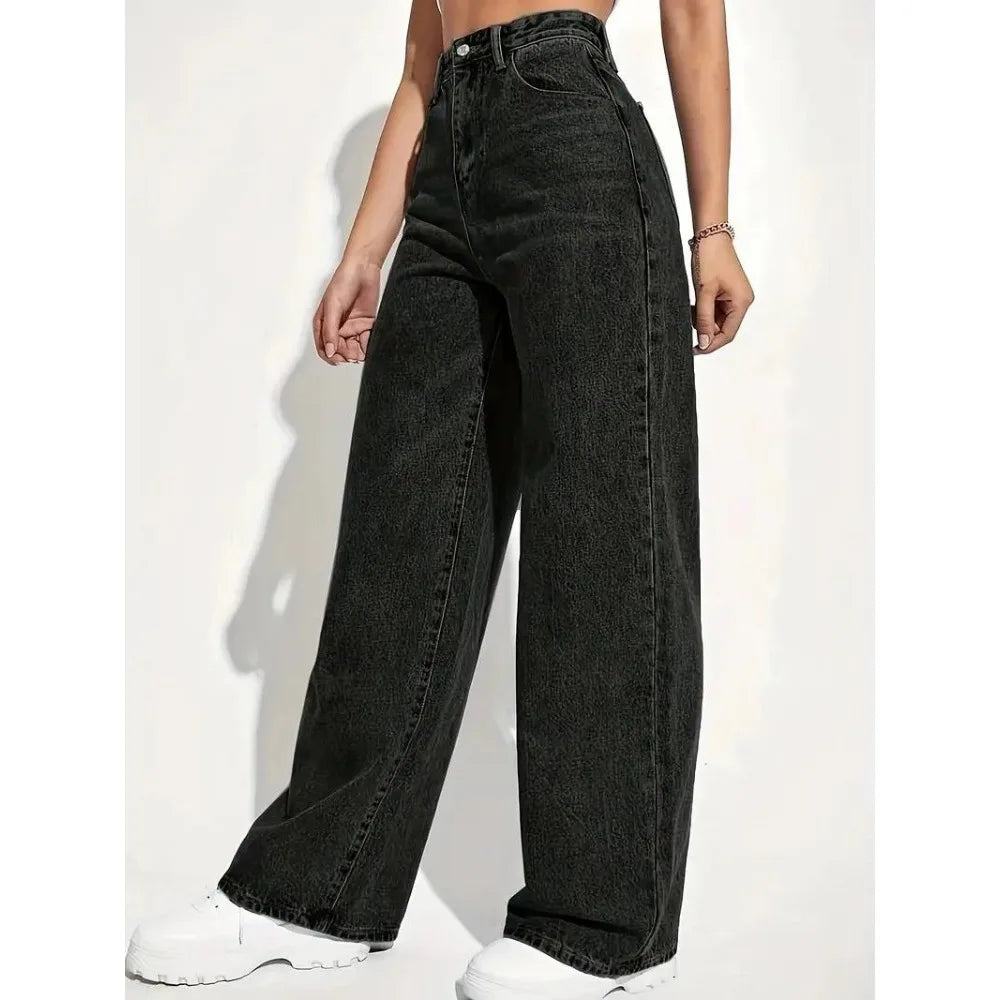 Spring 2026 New High Waist Straight Slim Jeans Women Mopping Wide Legs European and American Loose Jeans