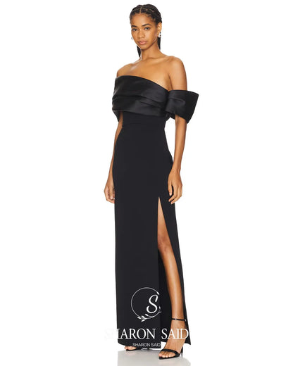 Sharon Said Elegant Off Shoulder Pink Dubai Evening Dress with High Side Slit for Women Wedding Party Gown SF108 Customized