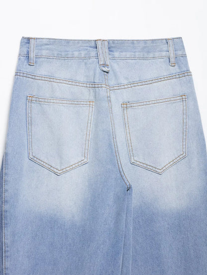 2025 new summer women's casual fashion simple design comfortable stitching high waist wide leg jeans