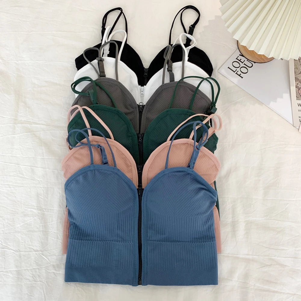 HELIAR Ziper Fly Crop Tops Wish Padded Underwear Tube Tops Women Cottons Crop Tops Basic Tops Women Basic Crop Tops 2025 Summer