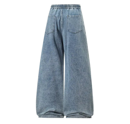2025 New Elastic Waist Drawstring Solid Color Loose Fit Wide Leg Jeans Wide Leg Trendy High Waist Denim Pants for Men Women 3XL