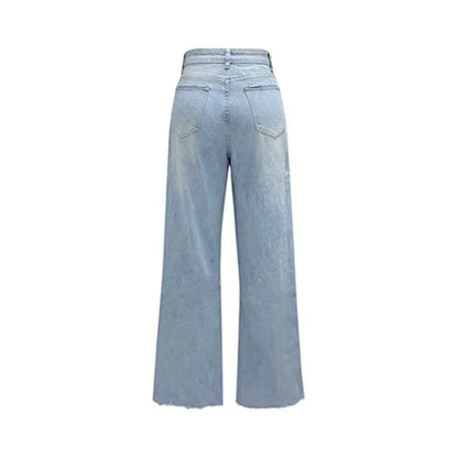 Women Knee Broken Holes Trend Straight Jeans Fashion Comfortable Casual High Waist Denim Pants Female Loose Wide Leg Trousers 24