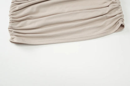 Fashion Off Shoulder Sheer Mini Dress Outfits For Women Hot Sexy Long Sleeve Ruched Party Dresses Bodycon Solid Color Robe Femme