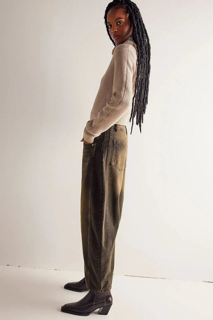 Cotton Denim Long Jeans For Women Trousers Casual  High Waisted Jeans Cropped Pants For Spring Summer Boho Beach Baggy Jeans